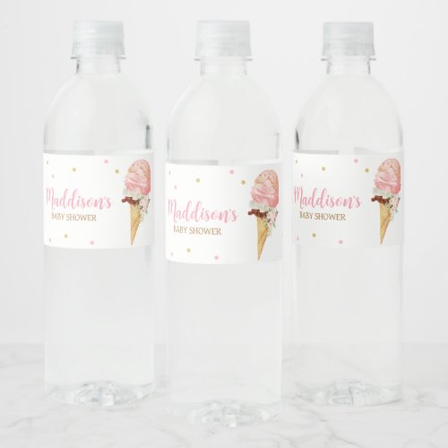 Pink Ice Cream Baby Shower  Water Bottle Label