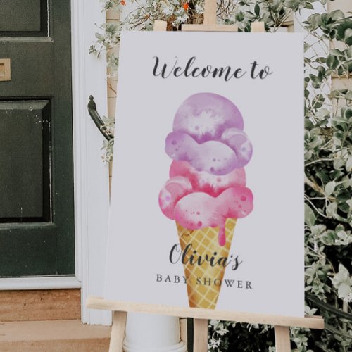 Pink Ice Cream Baby Shower Welcome Sign