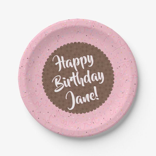 Pink Ice Cream Birthday Paper Plates (Front)