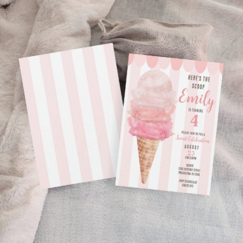 Pink Ice Cream Birthday Party Invite _ Any Age