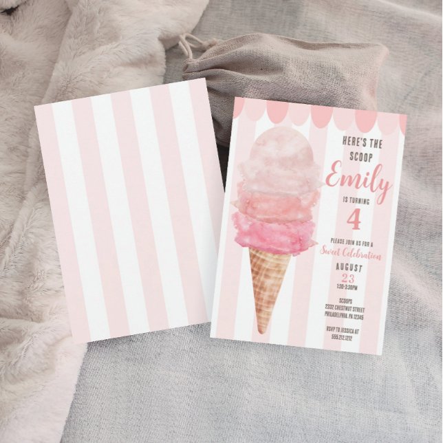 Pink Ice Cream Birthday Party Invite - Any Age (Creator Uploaded)