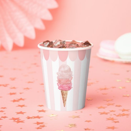 Pink Ice Cream Birthday Party Paper Cups