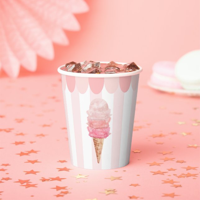 Pink Ice Cream Birthday Party Paper Cups (Insitu)