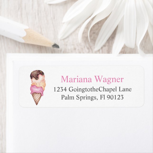 Pink Ice Cream Birthday Party Return Address Label (Insitu)