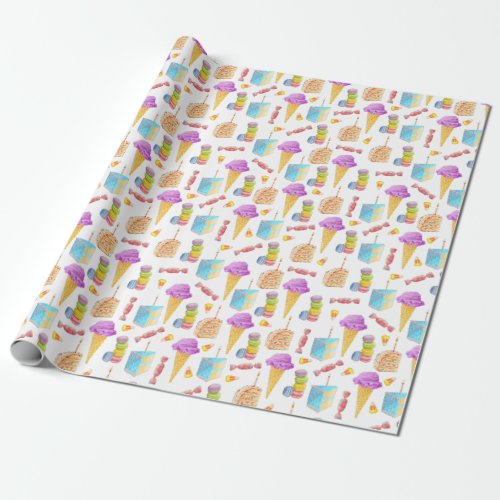Pink Ice Cream Blue Birthday Cake Wrapping Paper
