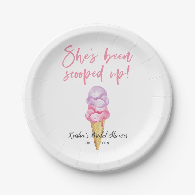 Pink Ice Cream Bridal Shower Paper Plates (Front)