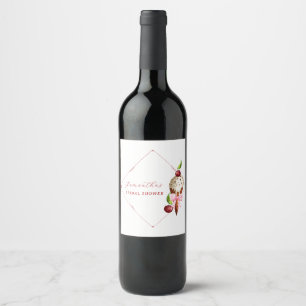 Pink Ice Cream Cherry Red Scooped Up Bridal Shower Wine Label