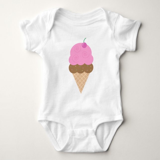 Pink Ice Cream Cone Baby Bodysuit (Front)