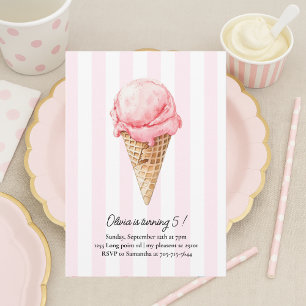 Pink Ice Cream Cone Birthday Editable Summer Invitation