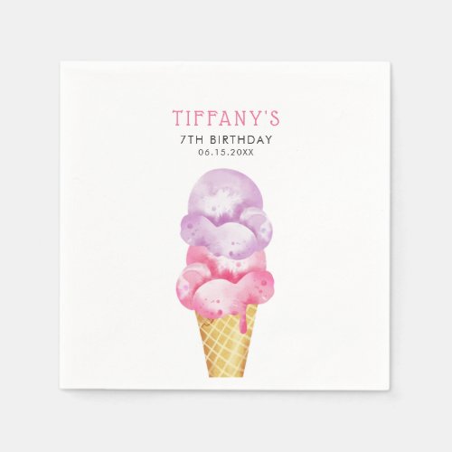 Pink Ice Cream Cone Birthday Party Napkins