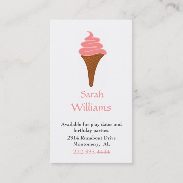 Pink Ice Cream Cone Children Play Date Card (Front)