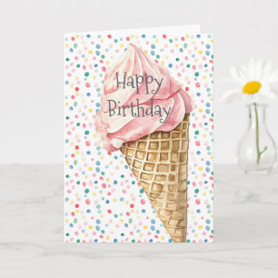 Pink Ice Cream Cone Confetti Birthday Card