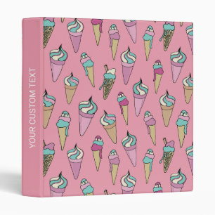 Pink Ice Cream Cone Custom Text 3 Ring Binder