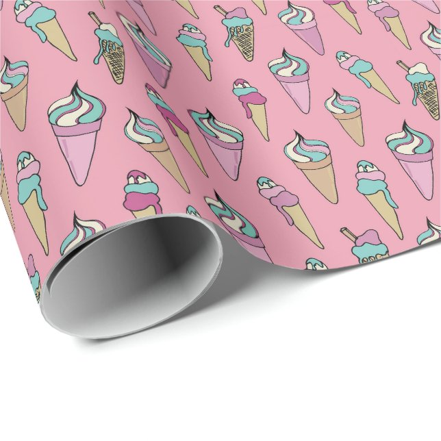 Pink Ice Cream Cone Gift pattern Wrapping Paper (Roll Corner)