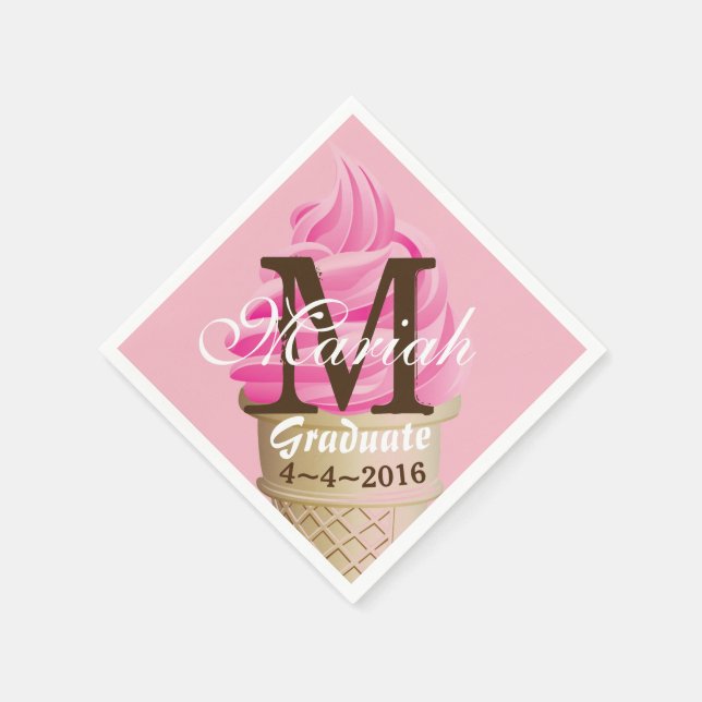 Pink Ice Cream Cone Monogram Napkins (Corner)