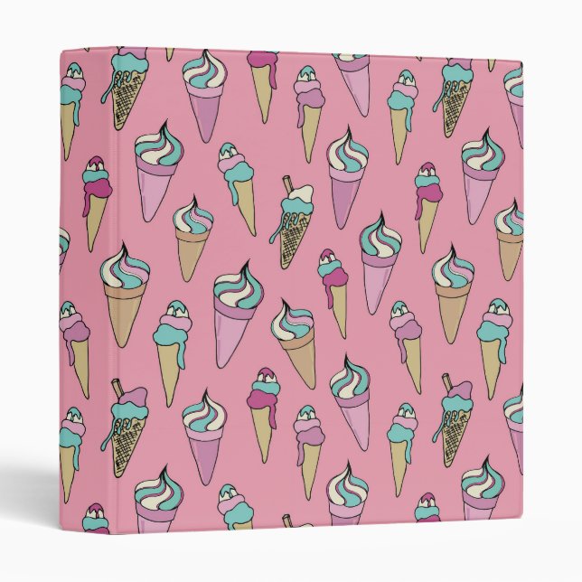 Pink Ice Cream Cone pattern 3 Ring Binder (Front/Spine)