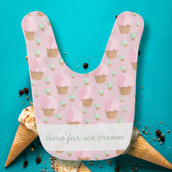 Pink Ice Cream Cone Pattern Baby Girl Funny Summer Bib by watermelontree at Zazzle