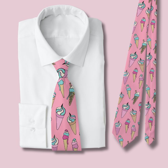 Pink Ice Cream Cone pattern Neck Tie (Pink Ice cream cone tie )