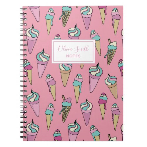 Pink Ice Cream Cone Personalized Notebook