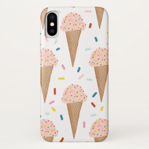 Pink Ice Cream Cone Rainbow Sprinkles Pattern iPhone X Case