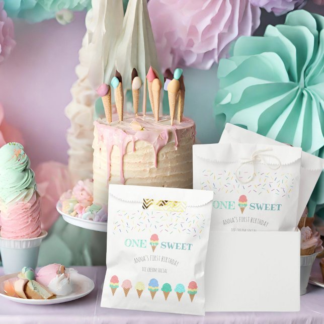 Pink ice cream cone sprinkles 1 is sweet birthday favor bag (Creator Uploaded)