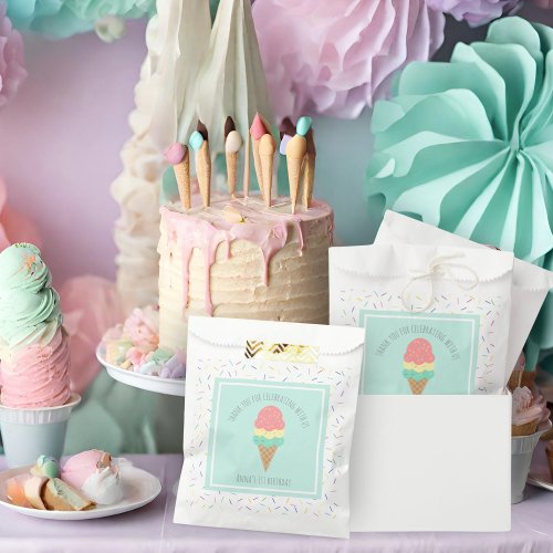 Pink ice cream cone  sprinkles sweet one birthday favor bag