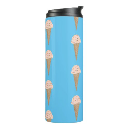 Pink Ice Cream Cone Strawberry Sprinkles Thermal Tumbler