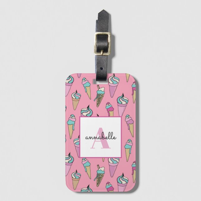 Pink Ice Cream Cone Summer Luggage Tag (Front Vertical)