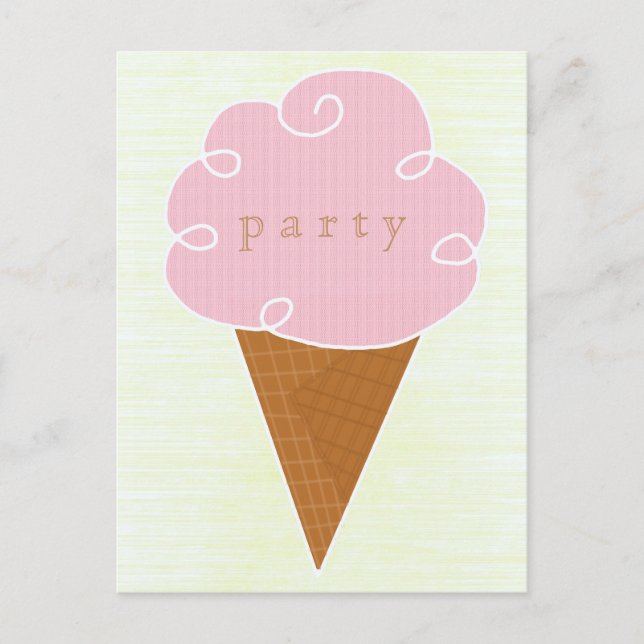 Pink Ice Cream Cone Summer Party Invitation Postcard (Front)