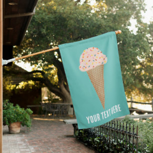 Pink Ice Cream Cone Summertime Fun CUSTOM Colorful House Flag