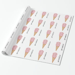 Pink ice cream cones personalize wrapping paper