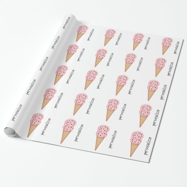 Pink ice cream cones personalize wrapping paper (Unrolled)