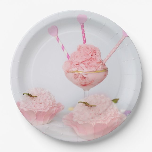 Pink Ice Cream & Cupcakes Disposable Paper Plates (Front)