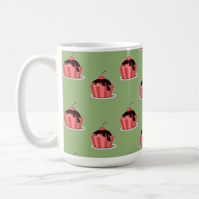 Pink ice cream cups on green (Left)