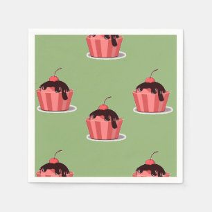 Pink ice cream cups on green napkins