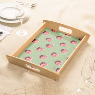 Pink ice cream cups on green serving tray