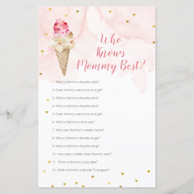 Pink Ice Cream Floral Who Knows Mommy Best Game (Front)