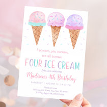 Pink Ice Cream Fourth Birthday Invitation
