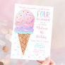 Pink Ice Cream Fourth Birthday Invitation