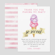 Pink Ice Cream Girl Birthday Party Thank You Card