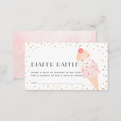 Pink Ice Cream Gold   Diaper Raffle Ticket Enclosure Card