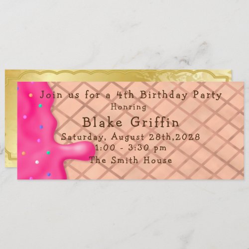 Pink Ice Cream Golden Ticket Birthday Invitation