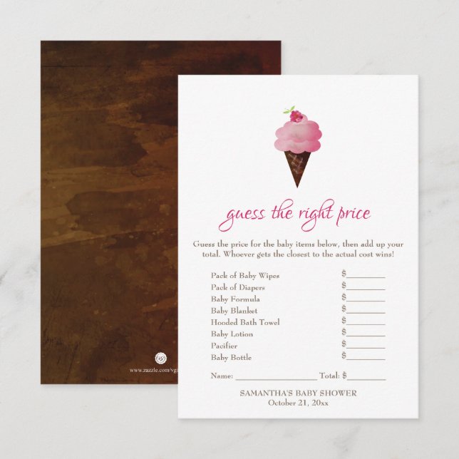 Pink Ice Cream Guess the Right Price Game Invitation (Front/Back)