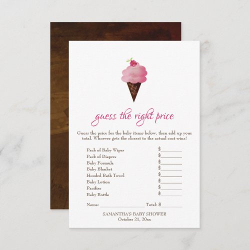 Pink Ice Cream Guess the Right Price Game Invitation