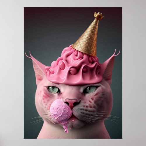 Pink Ice Cream King Cat Wall Art Collage