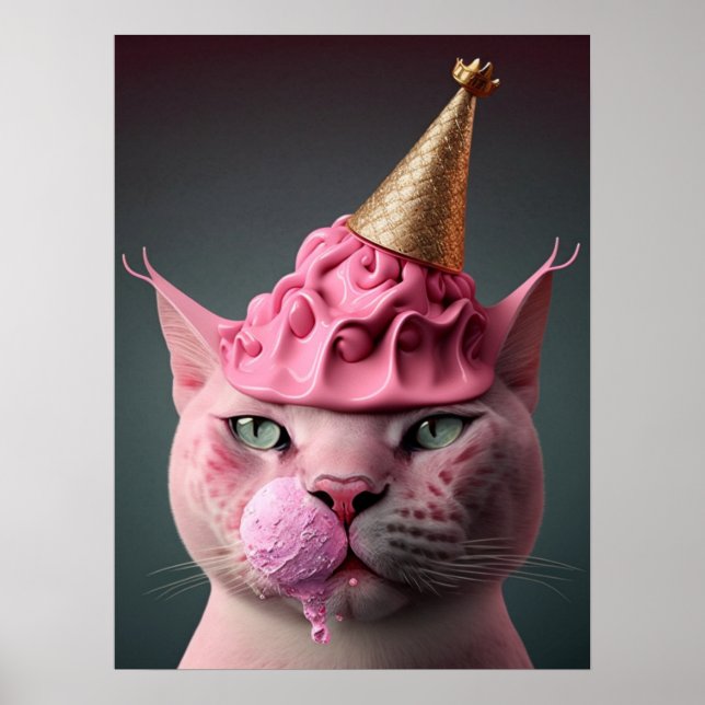 Pink Ice Cream King Cat Wall Art Collage (Front)