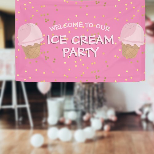 Pink Ice Cream Party Celebration Birthday Banner