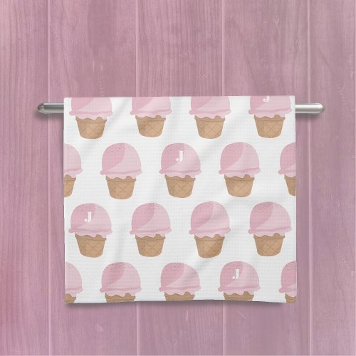 Pink Ice Cream Pattern Monogrammed Kitchen Towel