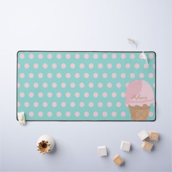 Pink Ice Cream Polka Dot Pattern Girl Name Desk Mat by watermelontree at Zazzle