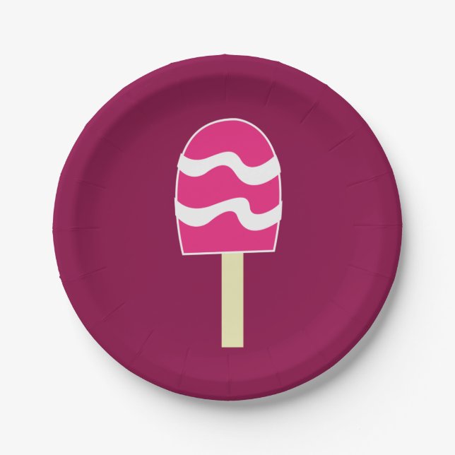 Pink Ice Cream Popsicle Birthday Party Paper Plates (Front)